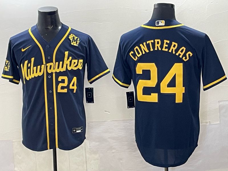 Men Milwaukee Brewers #24 Contreras Drak Blue Nike MLB 2025 Jersey 03->milwaukee brewers->MLB Jersey